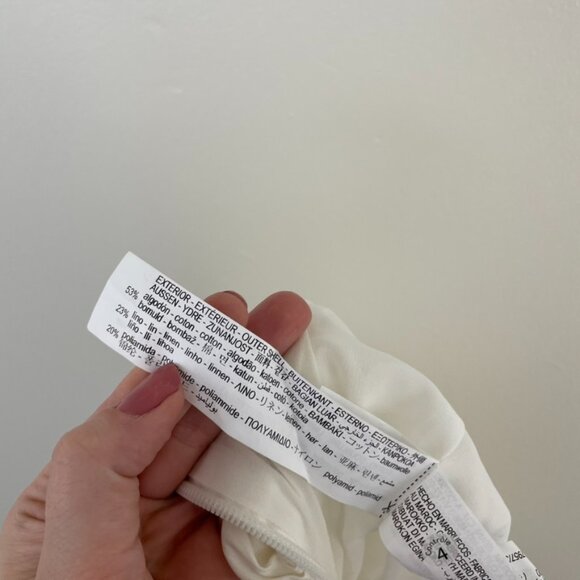 Zara White Linen Blend Ruched Ruffled Tie Front Mini Dress Size Small - Picture 4 of 6